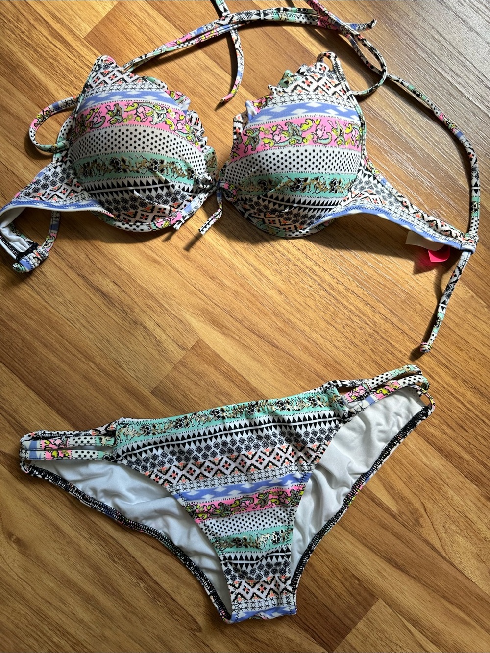 Victoria's Secret Pink & Mint Patterned Push-Up Bikini Set